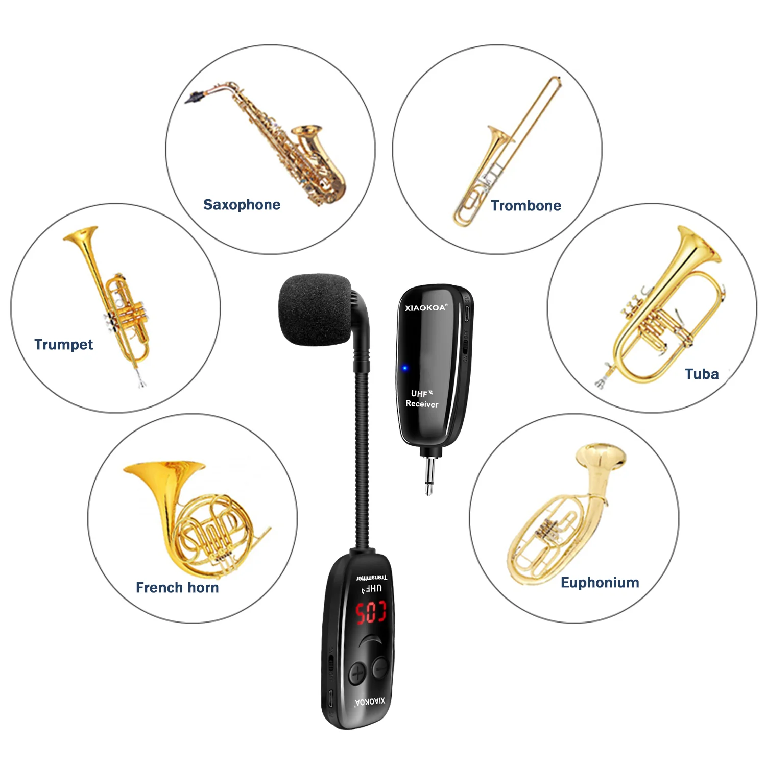 Xiaokoa Uhf Wireless Instruments Saxophone Microphone With Receiver