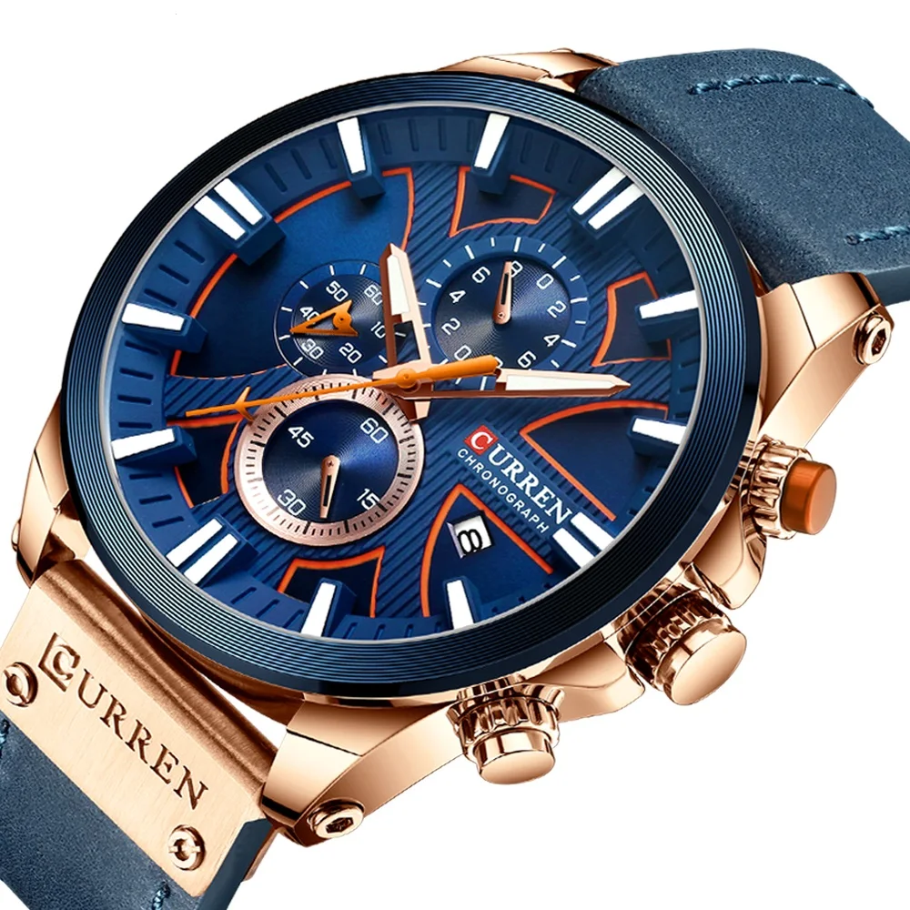 CURREN Custom Logo Watch 8346 Casual Chronograph Sport Men Watch in Wristwatches Quartz Clock Leather Male Watches Relogio