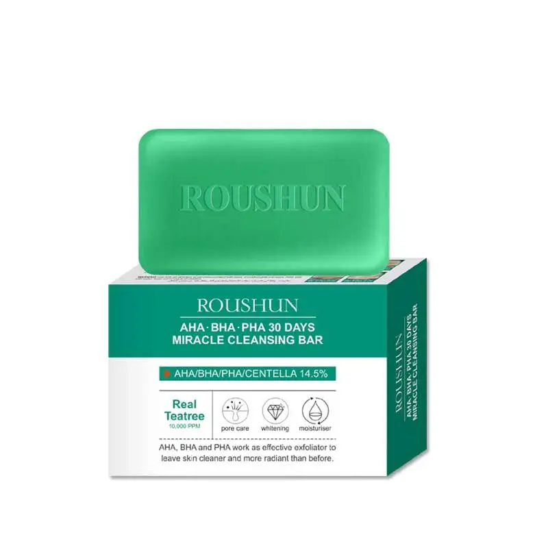 

ROUSHUN Aha.Bha.Pha 30Days whitening moisturizing tea tree oil facial & body Cleansing Moisturizing Whitening / Wrinkle Bar SOAP, Green