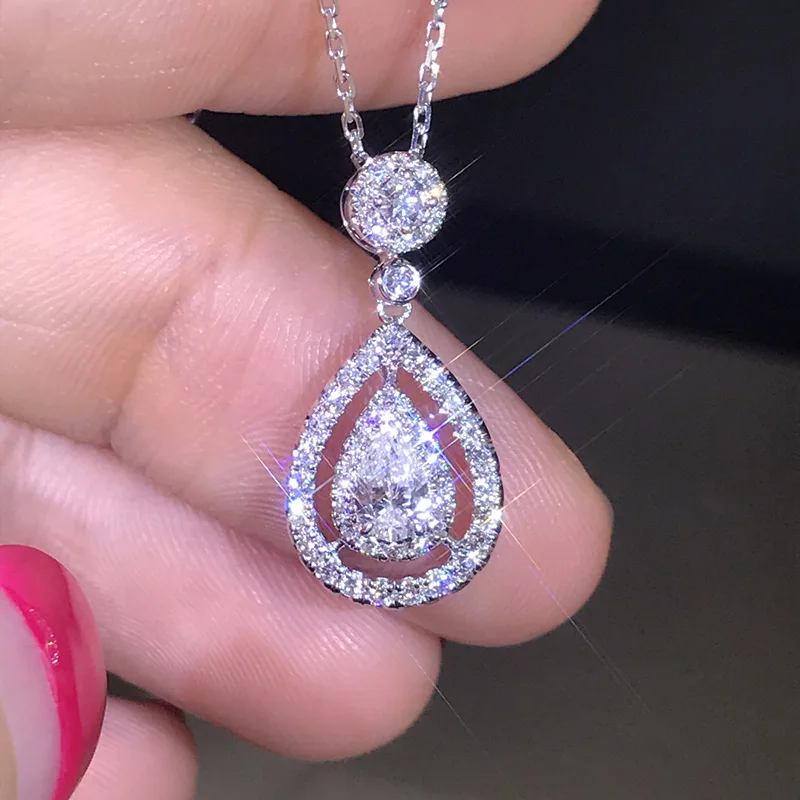 

CAOSHI Crystal Water Drop Stone Pendant Zircon Necklaces For Women White Gold Pear CZ Wedding Necklace