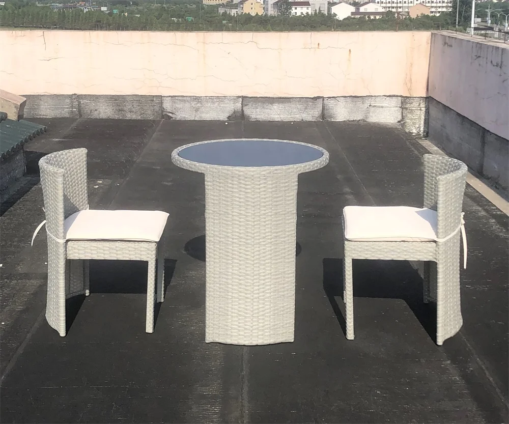 Round Small Grey Compact Poly Rattan Ratan Outdoor Bistro Table Set