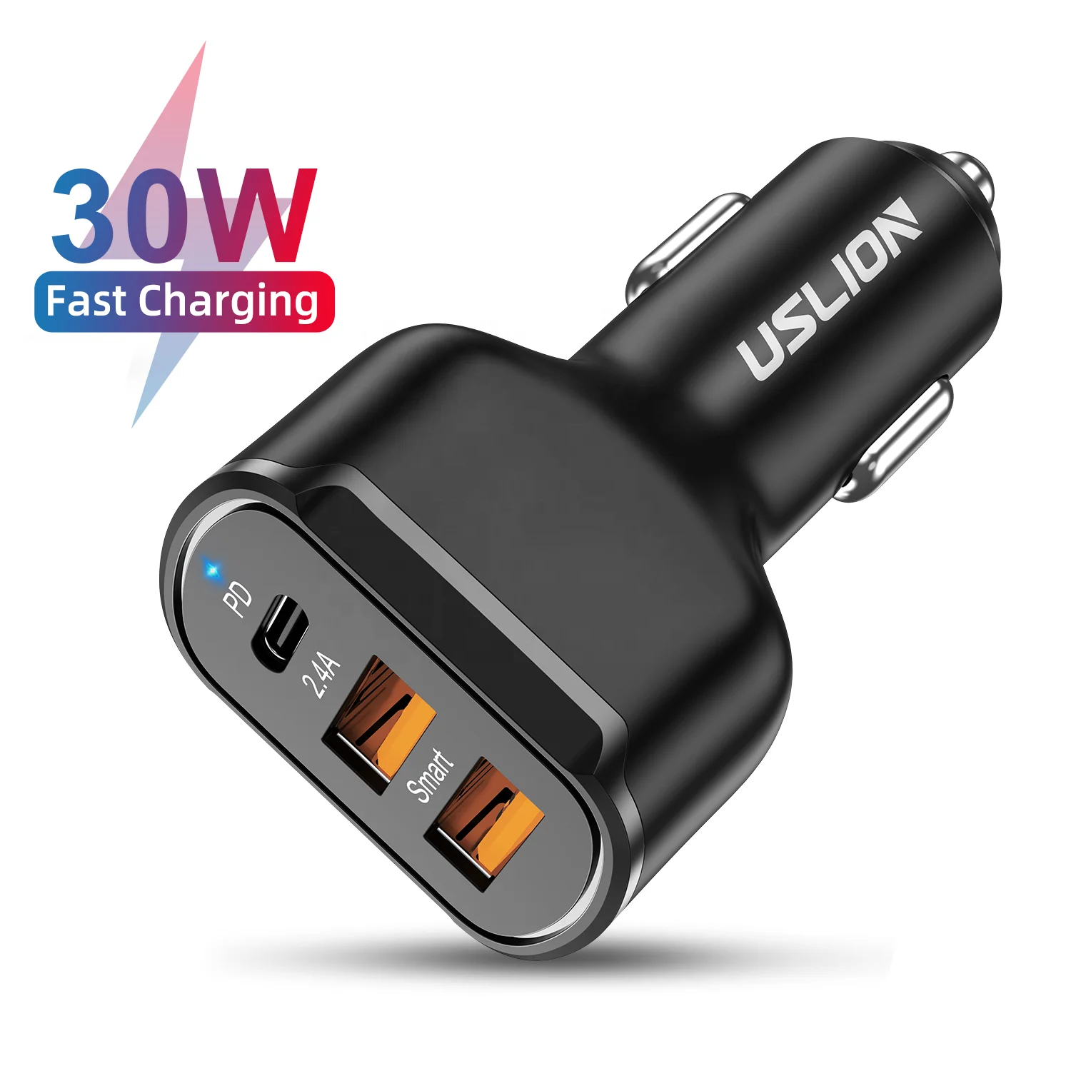 

USLION 30W PD USB C Car Charger Quick Charge PD3.0 Phone Charger Type C Fast Charging For iPhone 12 Xiaomi Huawei, Black