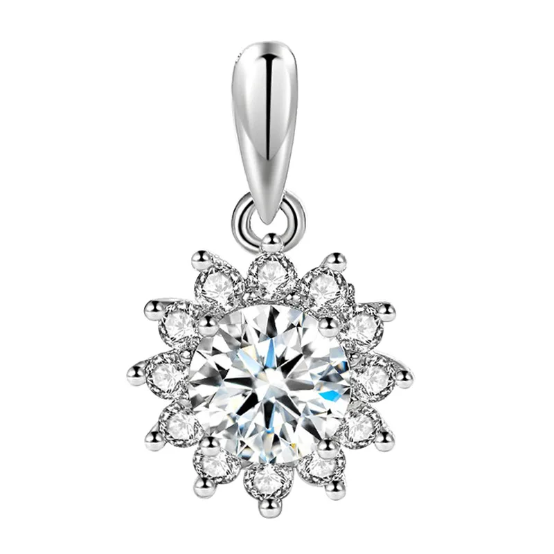 

High-end luxury sun flower diamond necklace 1 carat women's pendant wedding gift can be used for daily wear, White