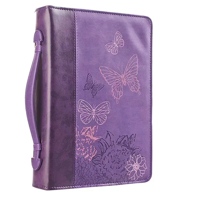
New Design Handmade Pu Leather Bible Cover With Handle Zipper closure book covers 