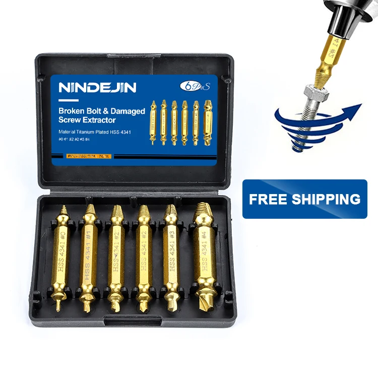 

6 PCS High Carbon Steel Titanium Coated Easy Out Screw Broken Bolt Extractor Set