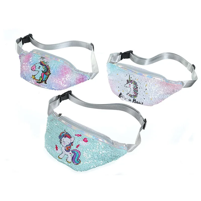 

New sequin unicorn kids purse girls wallet handbag fashion children waist bags, As picture show