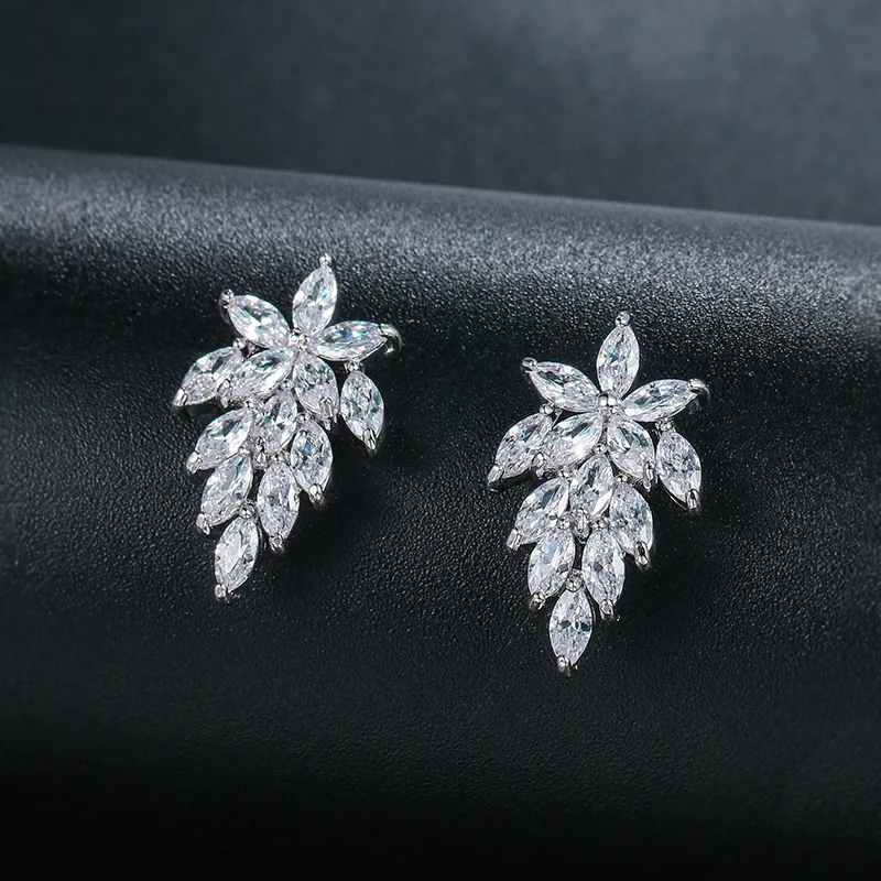 

Exquisite Marquise Leaf Cubic Zirconia CZ Crystal Chandelier Earrings in Rhodium Silver Plated