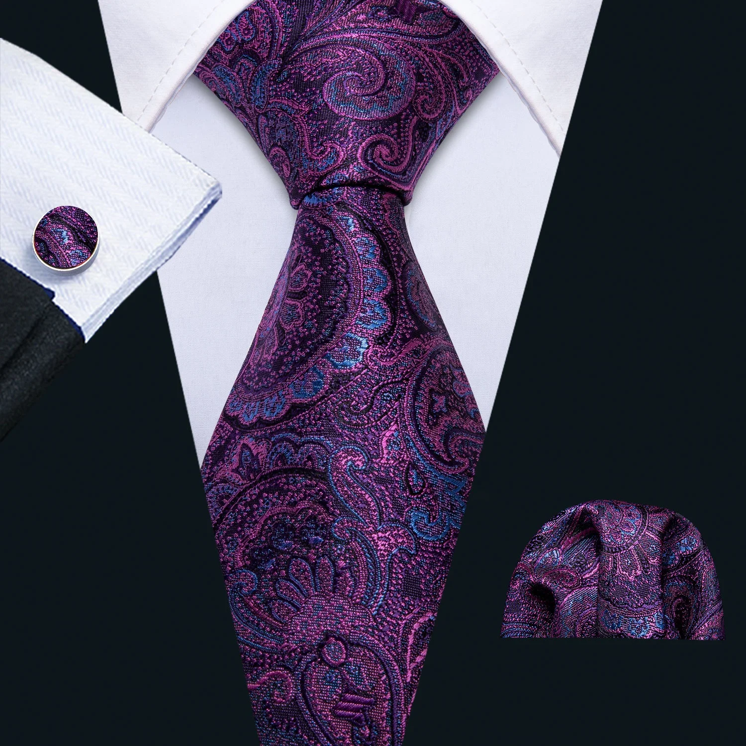 

Classic Woven Silk Neck Ties Mens Flower Purple Ties with Handkerchief