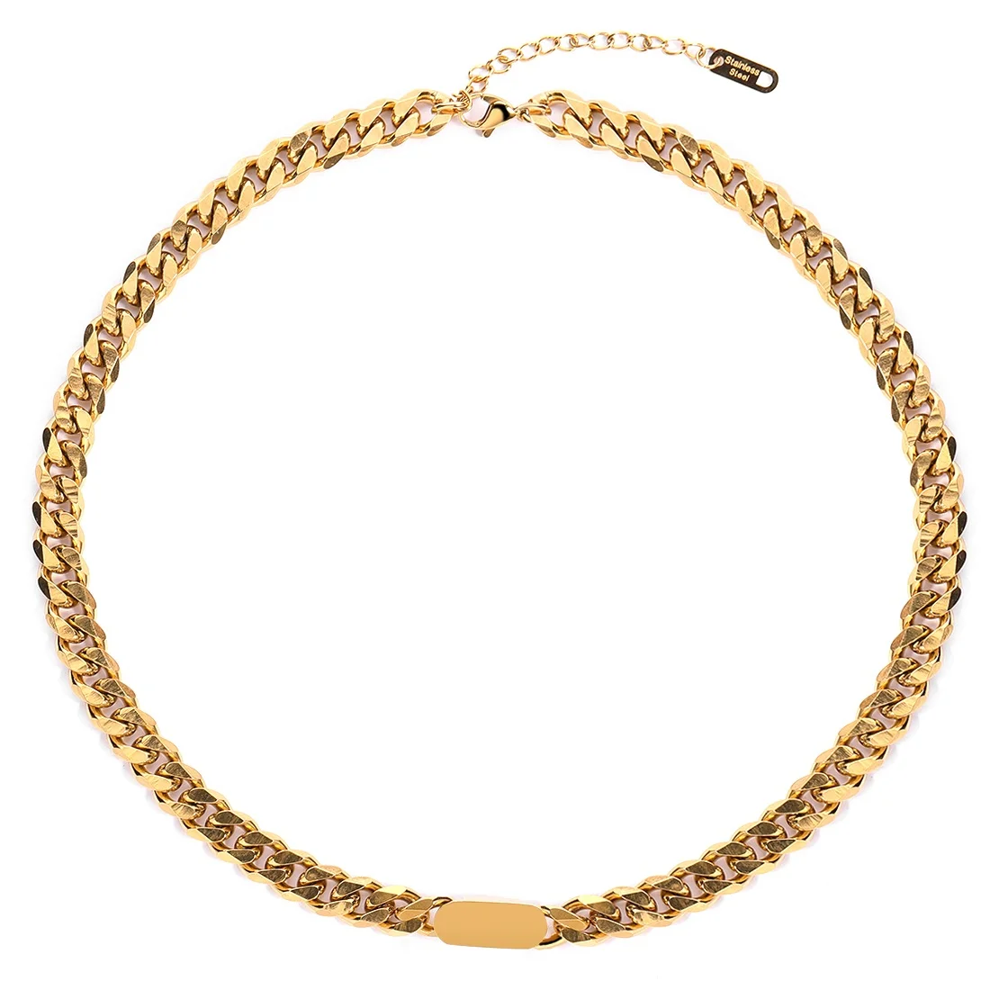 

Custom Designed Jewelry Best Selling High Quality Hip Hop 18K Gold Cuban Chain Geometric Stainless Steel Necklace Jewelry, Gold color