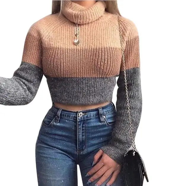 

2020 new autumn and winter knitted ladies tops high neck T-shirt sweater apparel