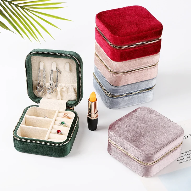 

Hot Sale Girls Earrings Ear Stud Box Portable Jewelry Storage Case velvet Small Travel Jewelry Boxes