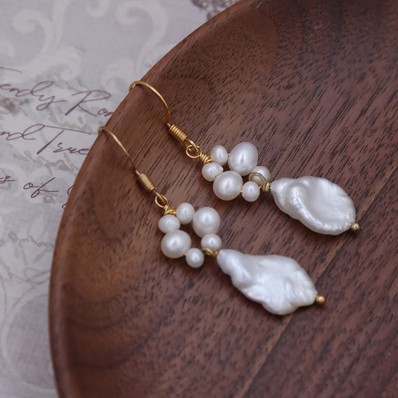 

wholesale fresh water baroque petal pearl earrings vintage freshwater pearl pendant earring for women