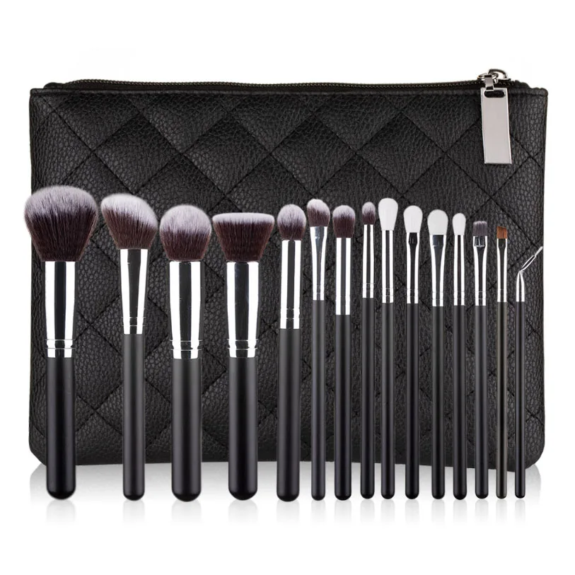 

OEM high quality synthetic hair fiber make up aluminum tube wood handle 15 piece cosmetic makeup brush brushes set, Rose gold/pink/silver