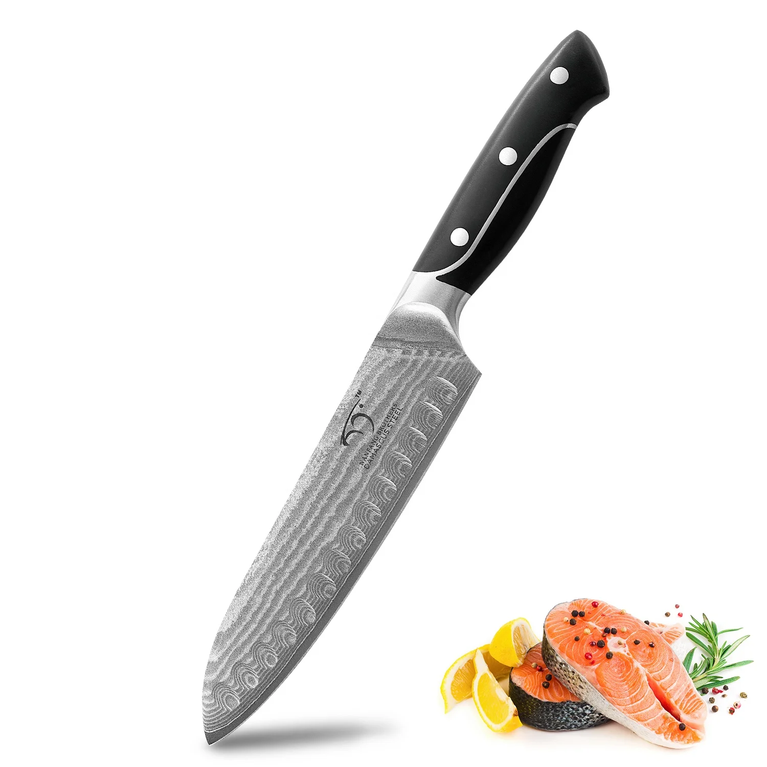 

Amazon Hot Selling 8 Inch Damascus Kitchen Santoku Knife with Comfortable Ergonomic ABS Handle