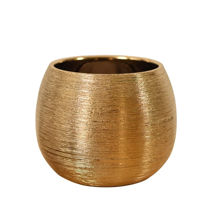 

Luxury Nordic Vintage Decoration Ball shape Round electroplate Gold ceramic tabletop flower vase pot