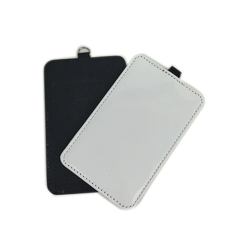 

Sublimation blank card holder keychain custom PU leather card bag sublimation keychain, Gloss white and black backside