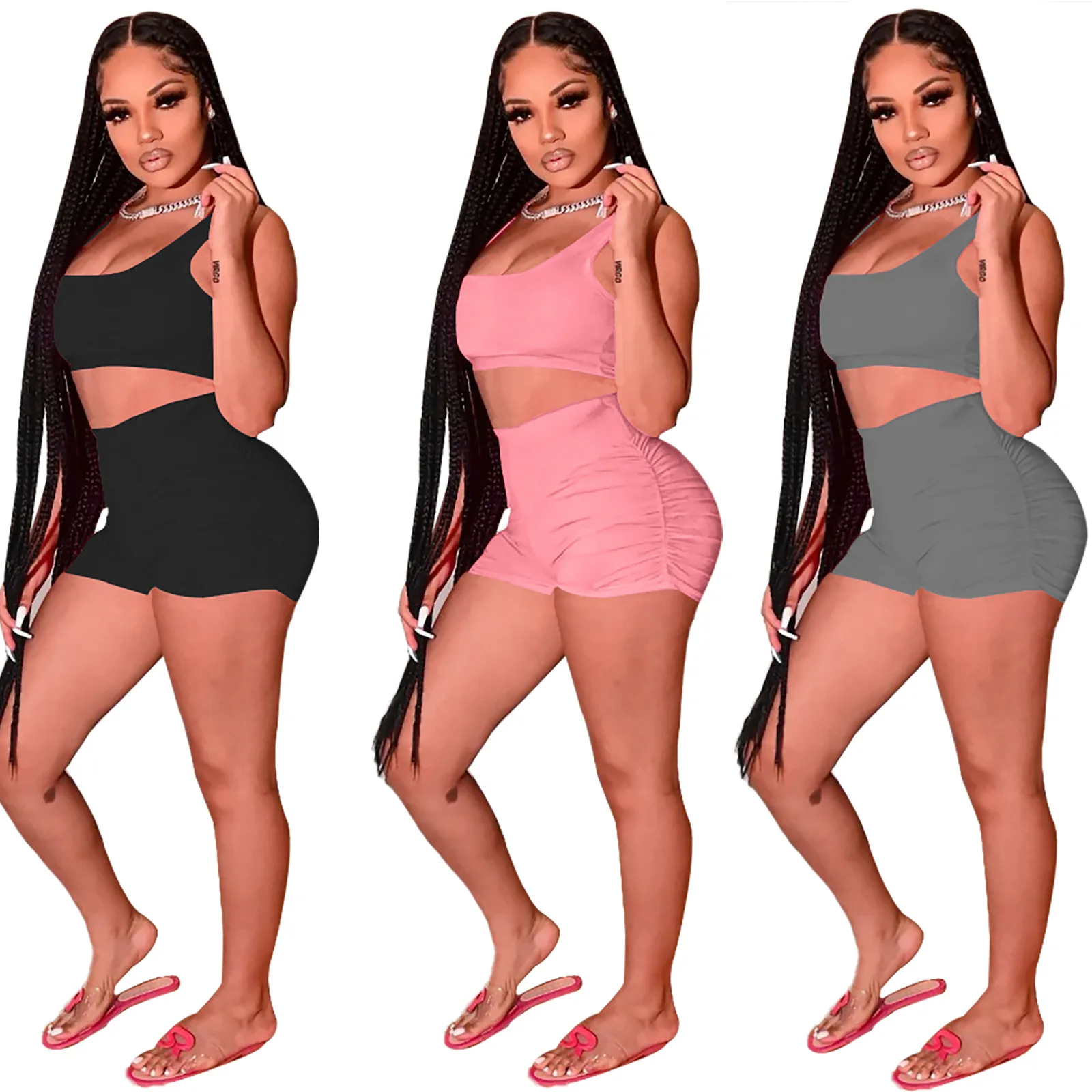 

4200 Comfortable branded classical 2 piece summer jogging set plus size clothing sexy outfit sleeveless women fitness sport sets