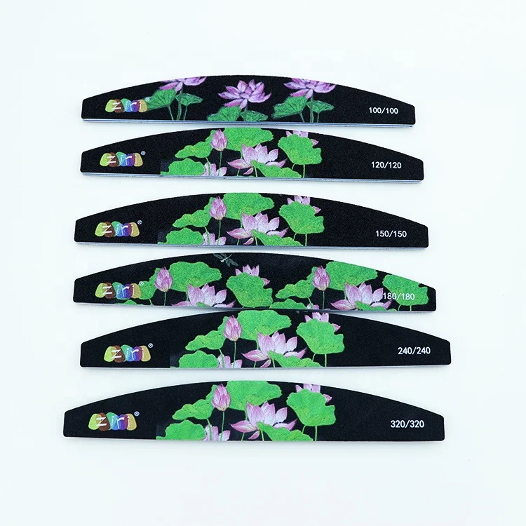 

ZIRI High Quality Private LOGO Half Moon Black Korea Sanding Paper Color Printing Waterproof Disposable Nail File, As photo or customized