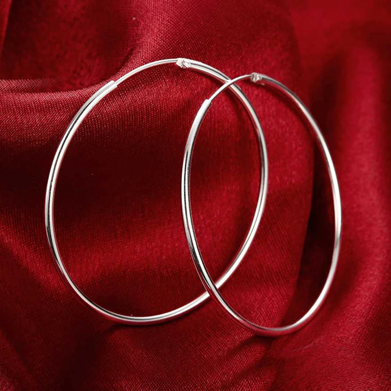 

925 Women Sterling Silver Hoop Big Round Circle Jewelry Gift Earrings, Silver color