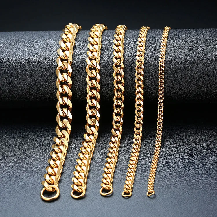

3-11mm no nickel jewelry stainless steel 14K 18k mens gold curb cuban link chain necklace