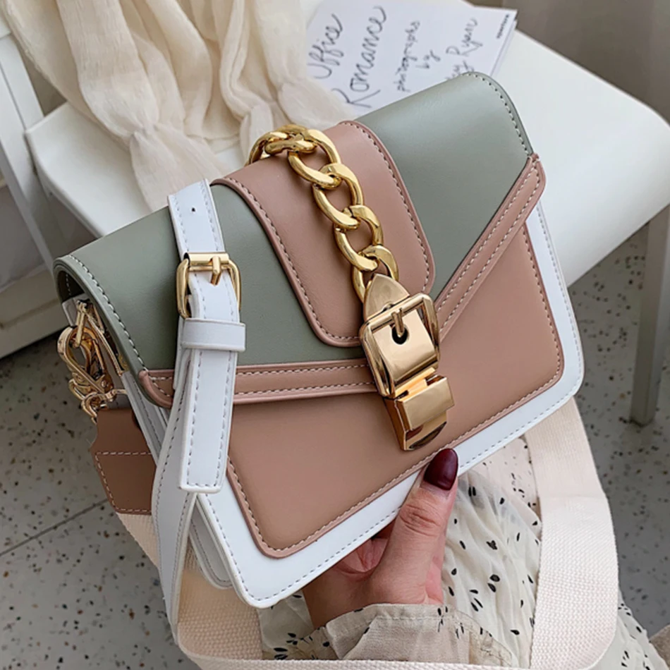 

Fashion Small Leather Crossbody Shoulder Bags for Women 2021 Panelled Designer Chain Flap Ladies Hand Bags Handbags