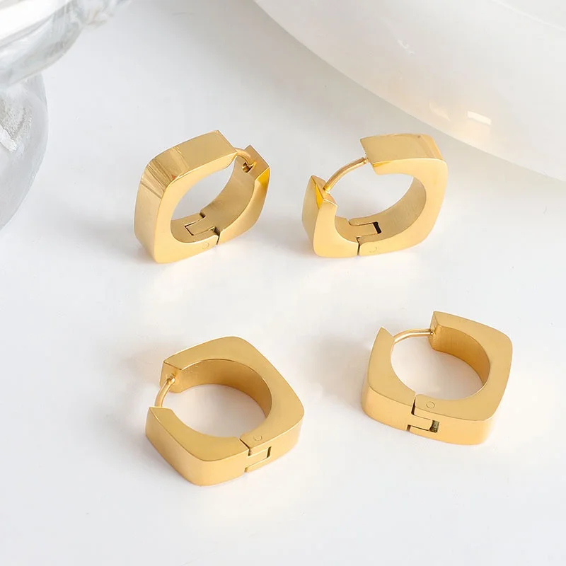

Micci Stainless Steel Minimal Jewelry Hoop Geometric Earring Small Square Chunky Wide Gold Huggie earrings