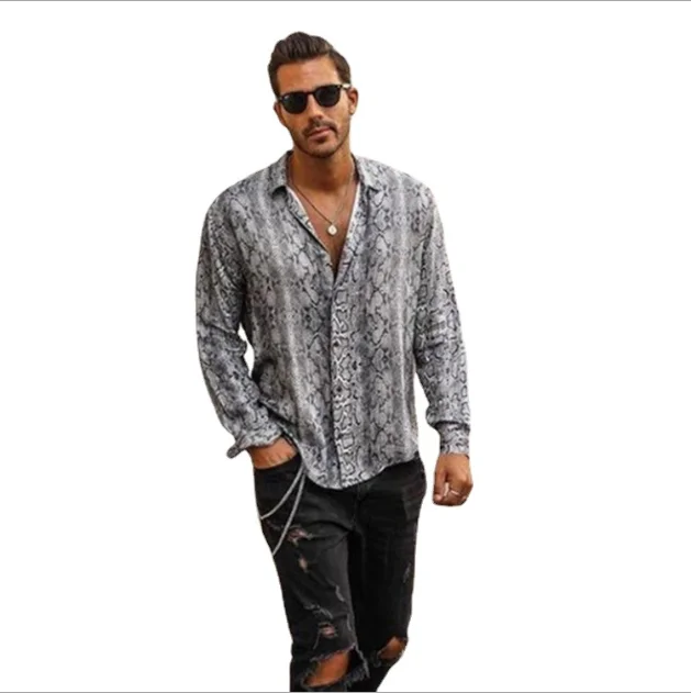 

Shirt Designs Beach Hawaiian Floral Long Sleeve Snake Vintage Shirt Men Shirts