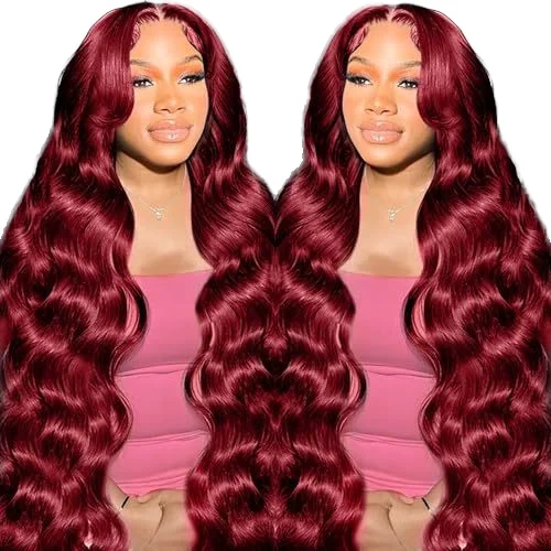 European and American Wig 13*4 Front Lace Hair Set Chemical Fiber Wine Red Big Wave Fluffy Wig High Temperature Silk Hair Set