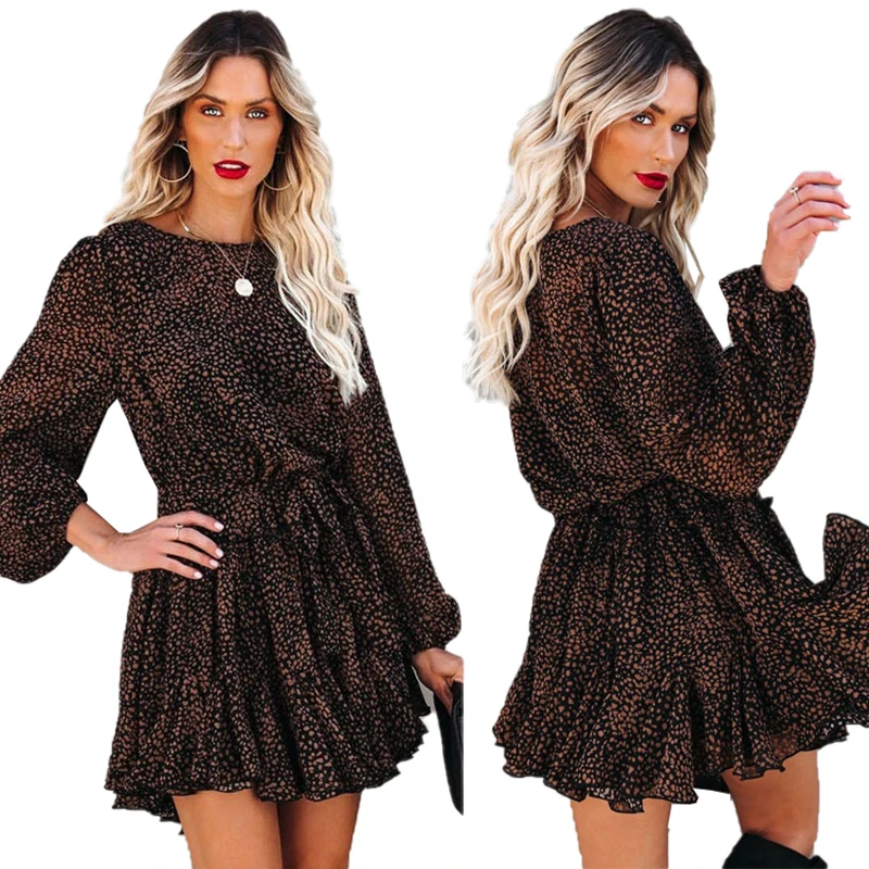 

Wholesale ladies fashion long sleeve round neck loose casual women 2021 floral dress