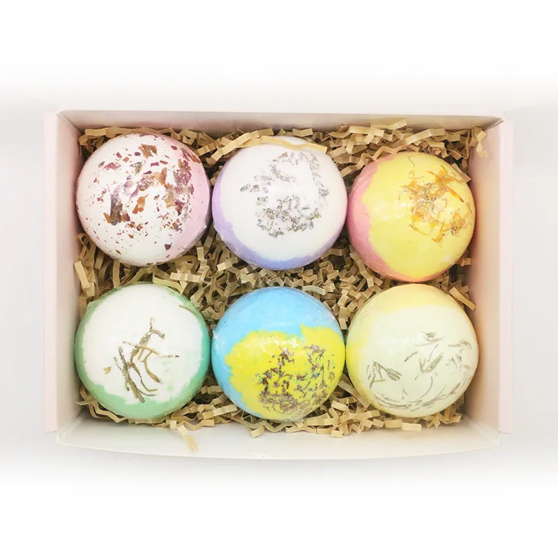 

6pcs Rainbow Bath Bombs Packaging Gift Set Luxury Box Bombe de Bain Custom Logo Cbd Bubble Fizzies Bathbombs Organic Bath Bombs