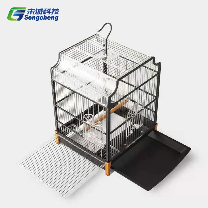 

High Quality Metallic Bird Cage Detachable Chassis Parrot Cage Large Square Canary Bird Cage, White/black