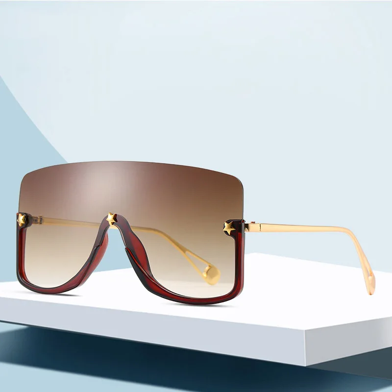 

Big Lens Oversized One-piece Gradient designer famous brands luxury sunglasses lunettes de soleil femme 2021, Custom color