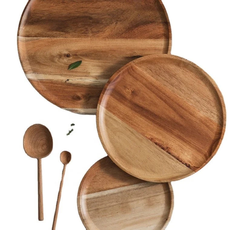 

Creative round solid wood steak sushi wooden plate, dessert fruit nut wooden tray