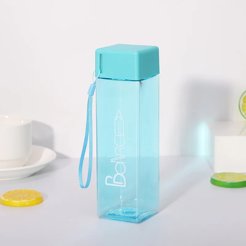 

Custom Colorful Logo Sport Water Bottle Fruit Infusion Square Plastic Portable Transparent Clear Plastic Square Water Bottle 500, Red, purple, green, black, clear, pink
