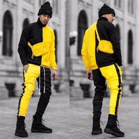 

2020 Spring Hip Hop Patchwork Color Long Sleeve Slim Pullover Two-pieces Men's Tracksuit