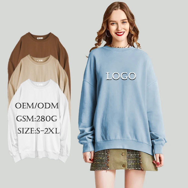 

Hot Selling 100% Cotton Sweat Plain Custom Crewneck Top Wholesale Vintage Oversized Woman Casual Fashion Sweatshirt