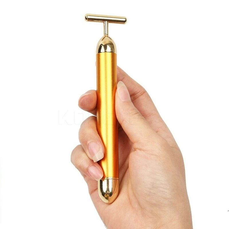 

Energy Beauty Bar 24k Golden Pulse Facial Massager T Shape Gold Stick Face Lift Firming Facial Roller Massage