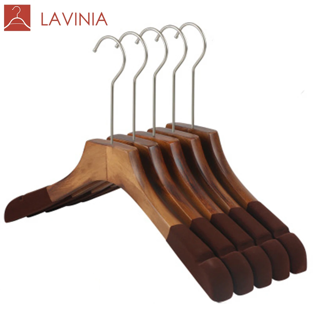 

Vintage clothes hanger women dresses hanger home non-slip velvet wooden hanger