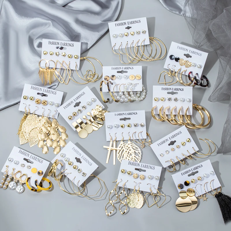 

New Women's Set Tassel Pearl Acrylic Earrings For Women Bohemian Fashion Jewelry 2020 Geometric kolczyki Hoop Earings