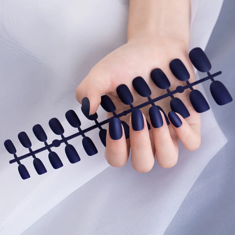 

Solid color frosted nail plate 24pcs/set easy apply sticker nails high quality luxury press on popular natural length nails, Picture