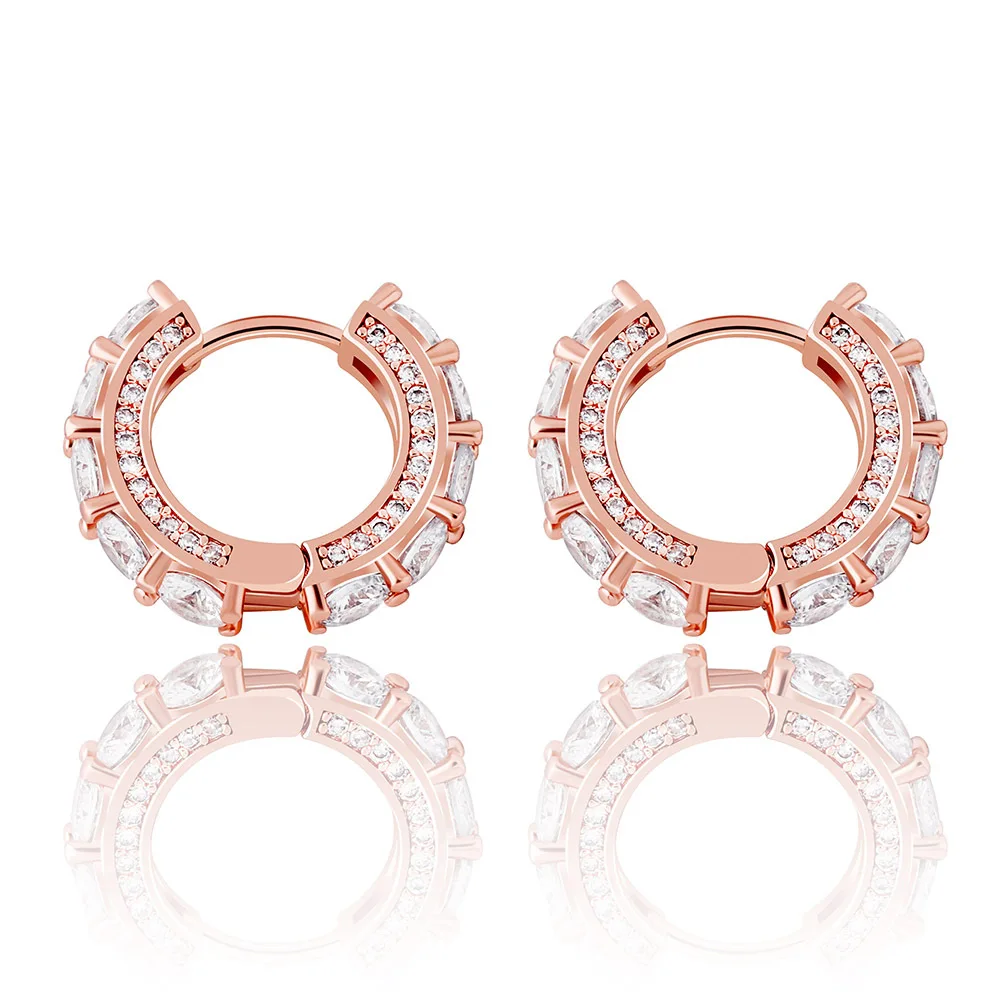 

RFJEWEL Huggie Hoop Earrings Full Of Zircon BlingBling Hip Hop Earrings For Women