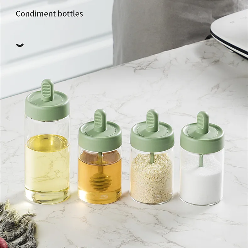 

Dropshipping Bpa Free Clear Seasoning Salt Bottle Glass Shaker Bottle Jam Spice Jar Container with Spoon Brush, Transparent