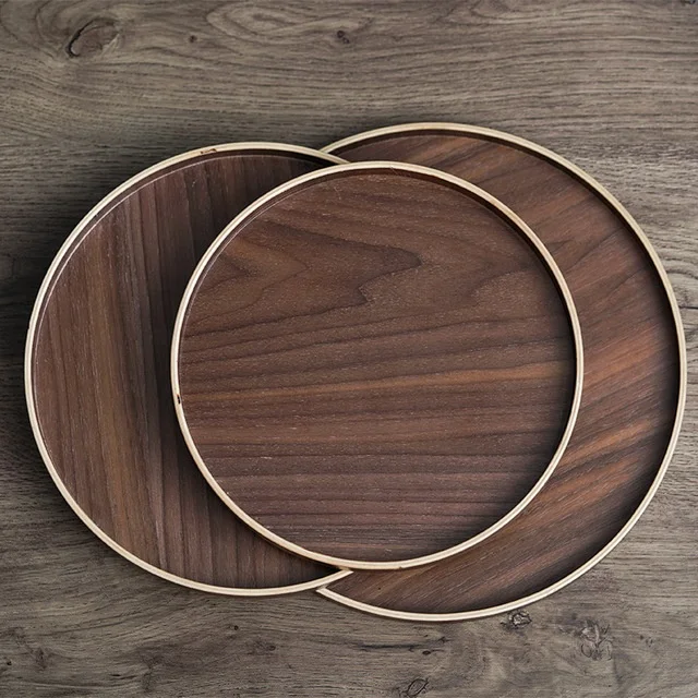 

Amazon hotselling natural wood round serving trays wooden dinning plate tableware for household and restaurants