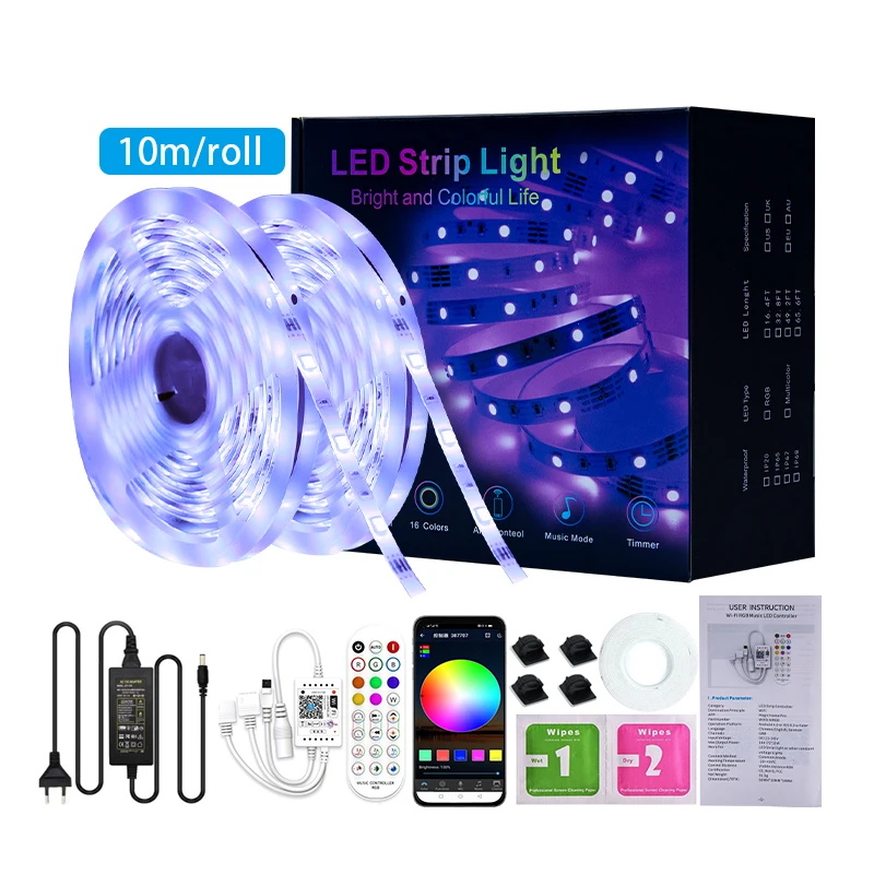 20m 65.6ft rgb smart wifi IP65 lED Light strip for Alexa google home 12V