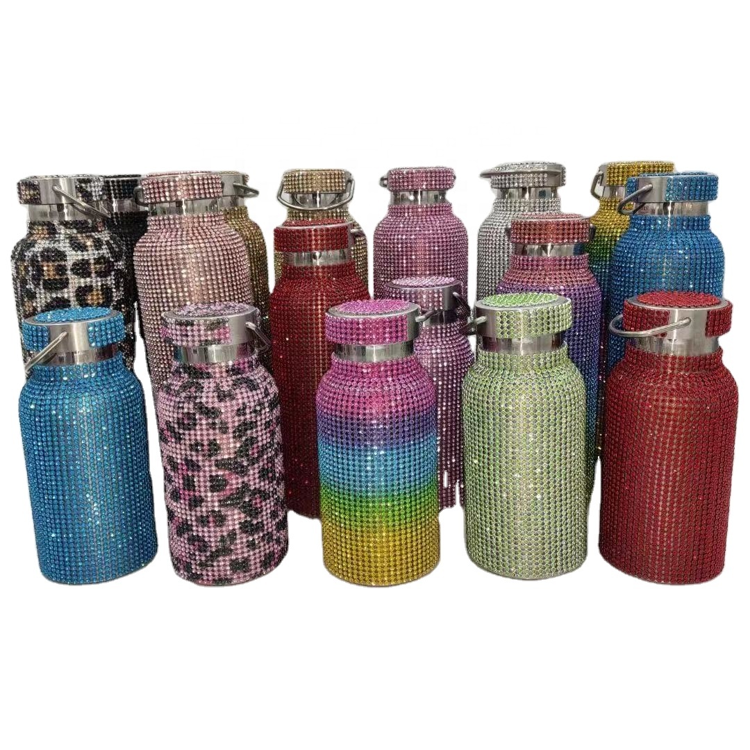 

2021 Hot Sale Portable Handle Diamond Water Bottle Thermos Flask Gift For Women Girl Factory Wholesale