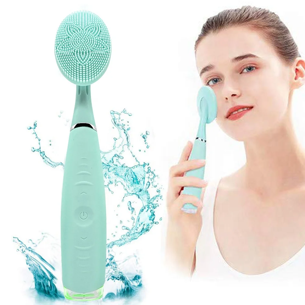 

Amazon Hot Selling Portable USB Electric Silicone Facial Cleansing Brush, Green, pink
