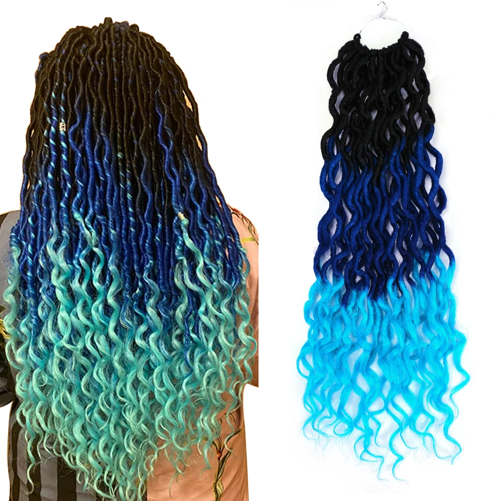 

Synthetic Crochet Braid 18inch Ombre Wavy Faux Locs With Curly Ends Pre Looped Curly Goddess Locs Crochet Hair Extensions, 11 colors are availalbe