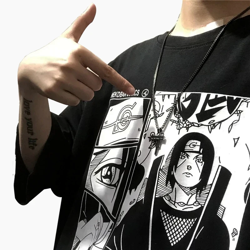 

summer Harajuku retro street dark Japanese style Uchiha Itachi anime print Manga man short sleeve T-shirt, Customized color