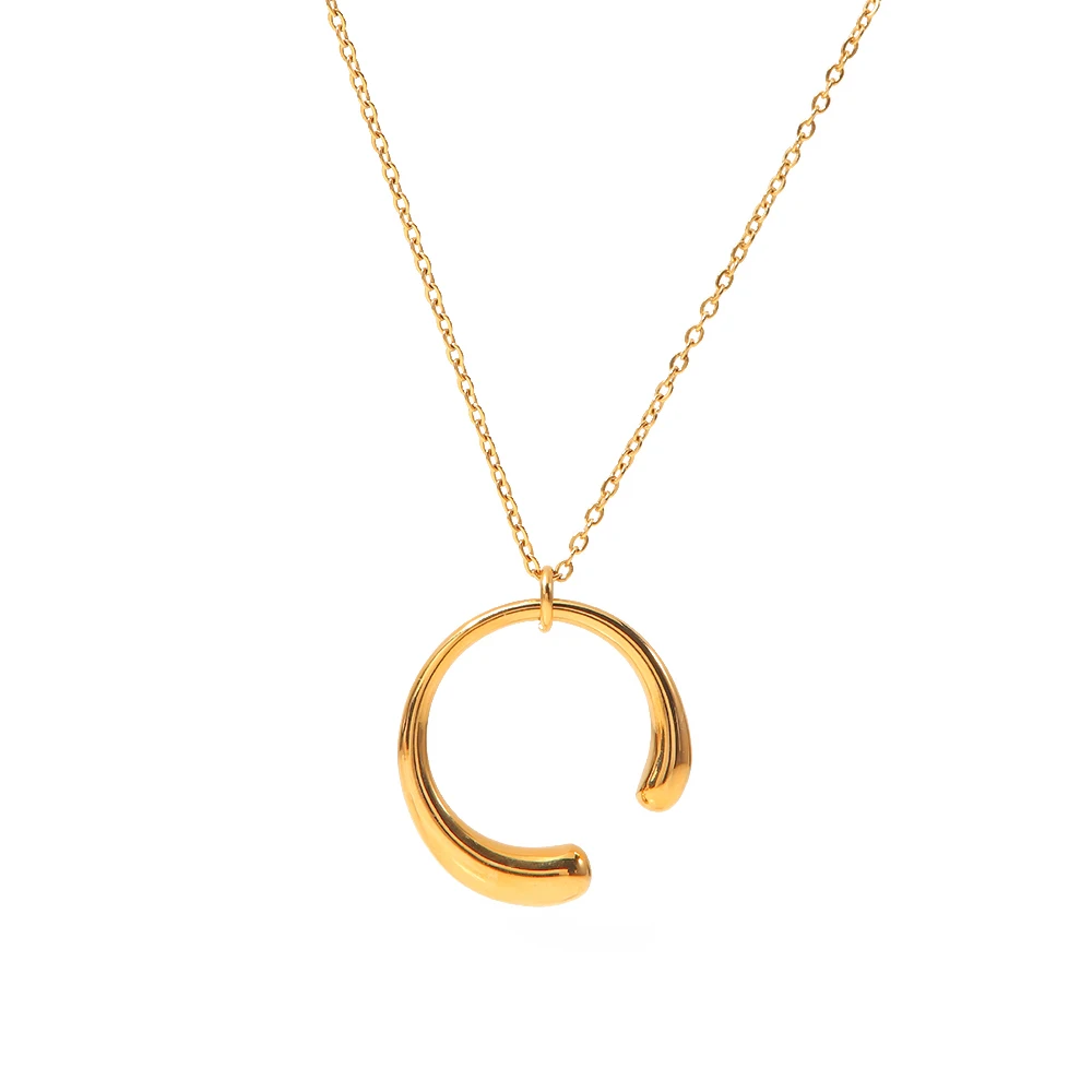 

Dainty Jewelry Waterdrop Shape Stainless Steel Smooth Circle C Ring Pendant Necklace for Women