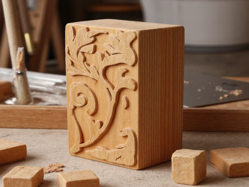 Artisan hand sanding wooden block sculpture